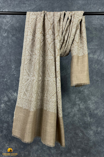 Natural Grey Outline Jamavar Hand Embroidered Pashmina Stole