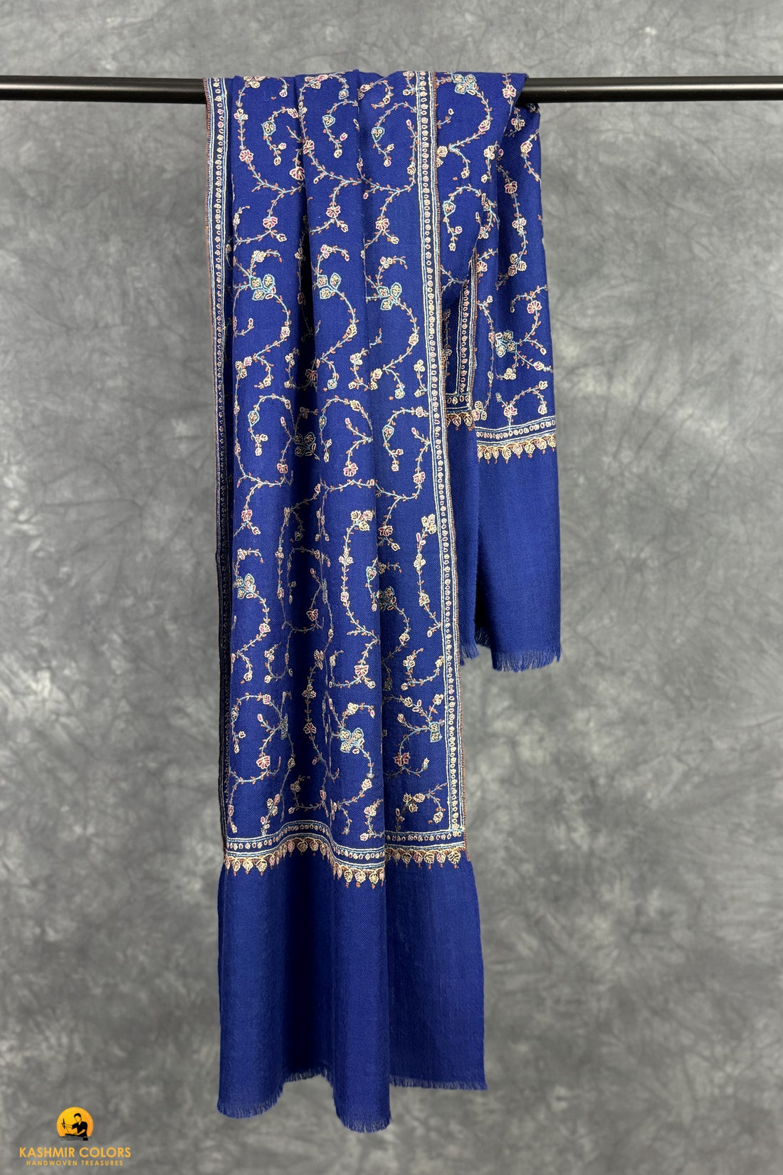 Navy Jaaldar Hand Embroidered Cashmere Stole