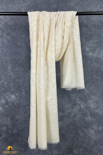 Sozni Jaaldar Natural Hand Embroidered Pashmina Stole