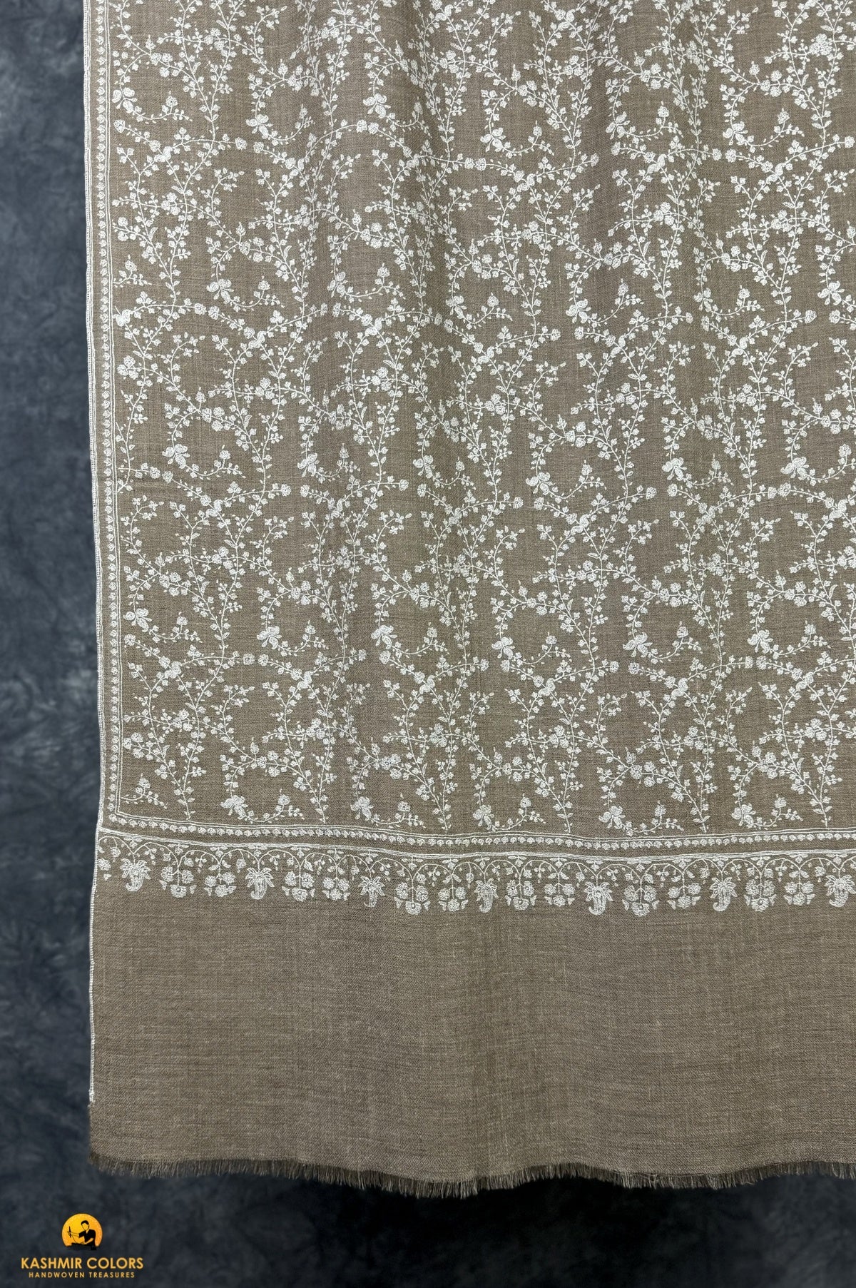 Natural Hand Embroidered  Stole