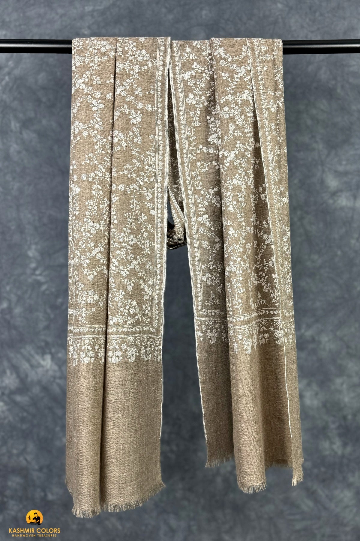 Sozni Natural Hand Embroidered jaalidar Pashmina Stole