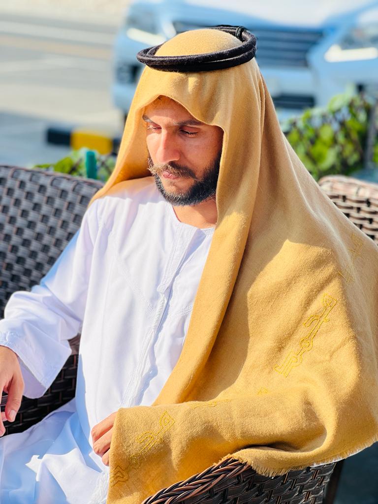 Pure Pashmina Hand Embroidered Calligraphic Ghutra Square Scarf