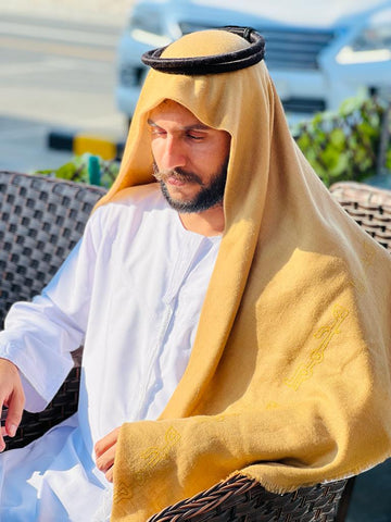 Pure Pashmina Hand Embroidered Calligraphic Ghutra Square Scarf