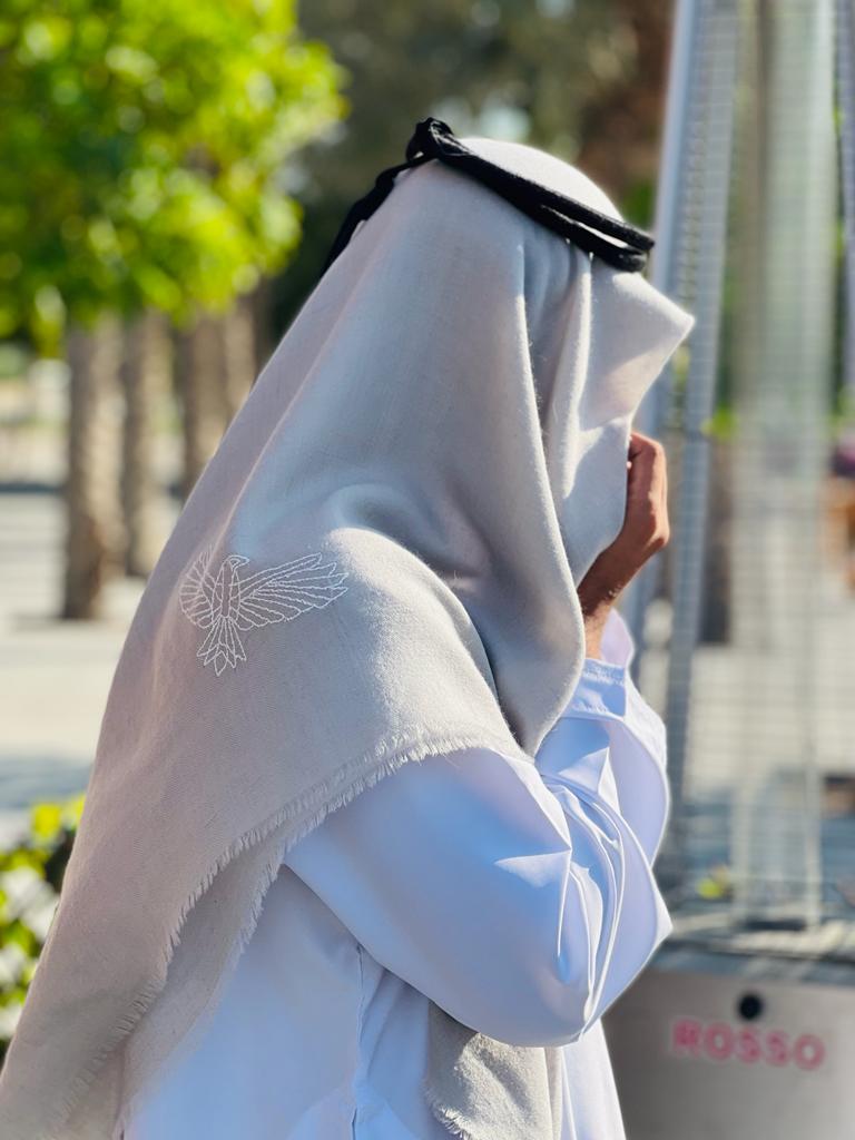 Pure Pashmina Hand Embroidered Falcon Ghutra Square Scarf