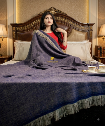 Cashmere Pashmina Bed Spread Natural Grey with Mid-Night Blue
