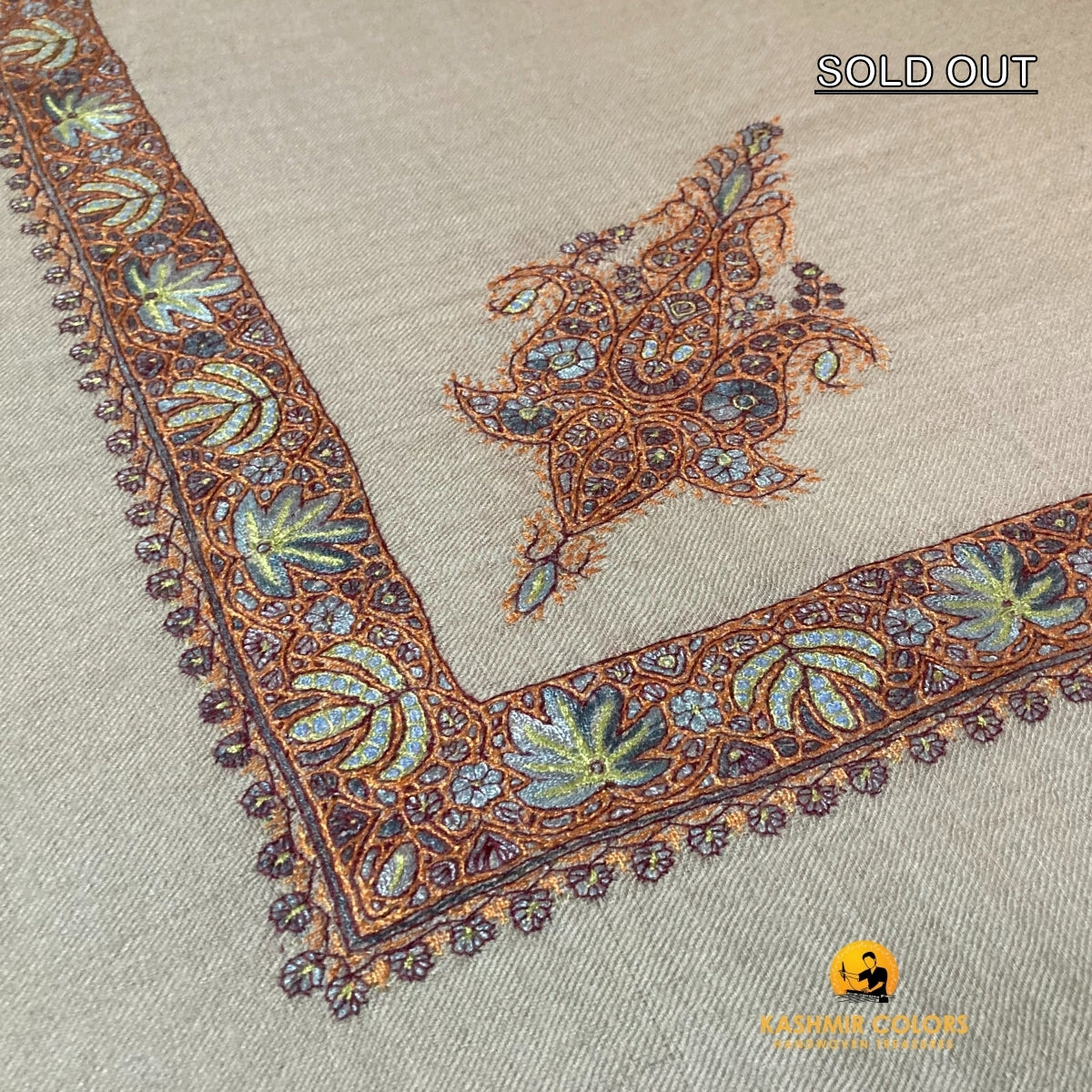 Men's Natural color Hand Embroidered Ghutra Pure Cashmere