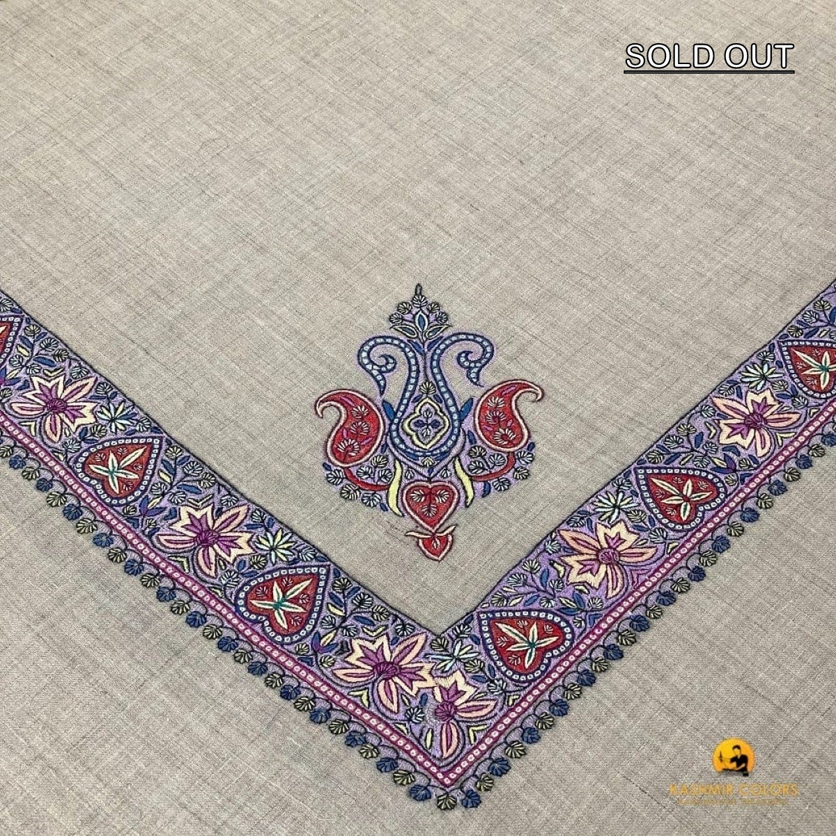Hand Embroidered Square Scarf Natural Grey