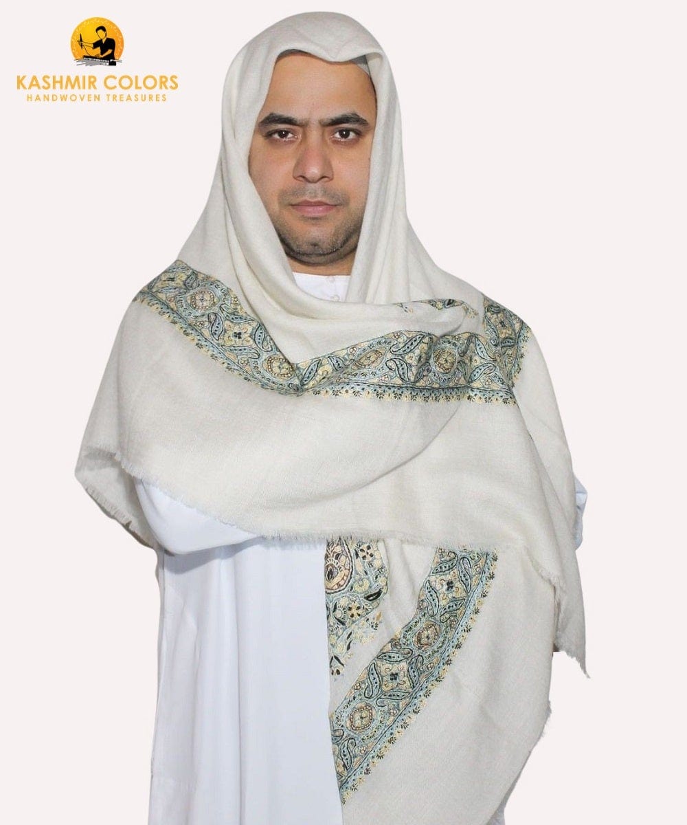 Designer Ghutra Arabian Style Natural White Hand Embroidered Ghutra Pure Cashmere ...