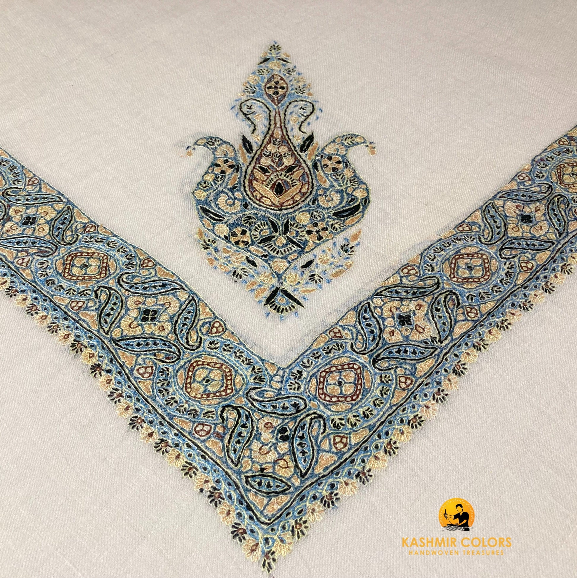 Kashmir Colors Pure Cashmere Pashmina | Arabian Style | Natural White | Embroidered Ghutra