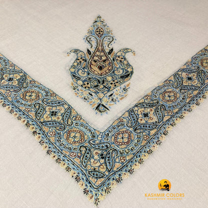 Kashmir Colors Pure Cashmere Pashmina | Arabian Style | Natural White | Embroidered Ghutra