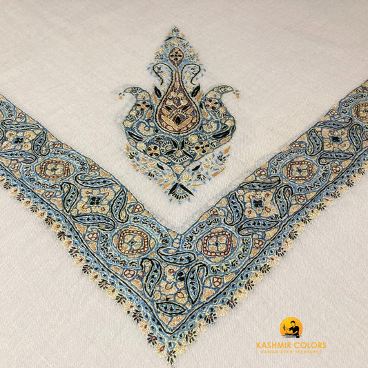 Kashmir Colors Pure Cashmere Pashmina | Arabian Style | Natural White | Embroidered Ghutra
