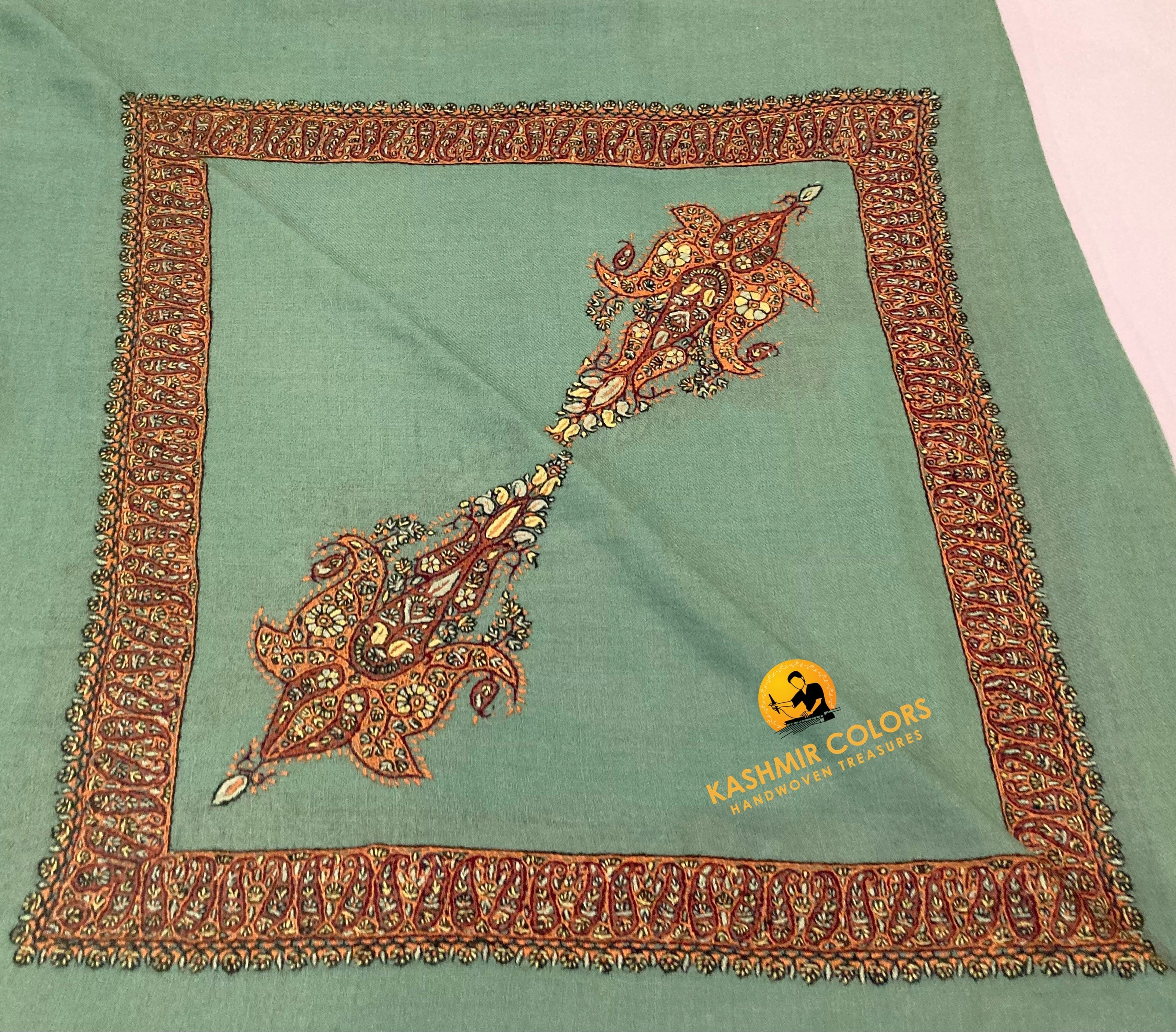 Designer Ghutra Head Scarf Arabian Style Hand Embroidered Caribbean Green Ghutra