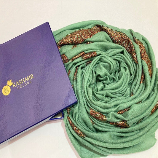 Kashmir Colors Pure Cashmere Pashmina | Caribbean Green | Arabian Style | Embroidered Ghutra