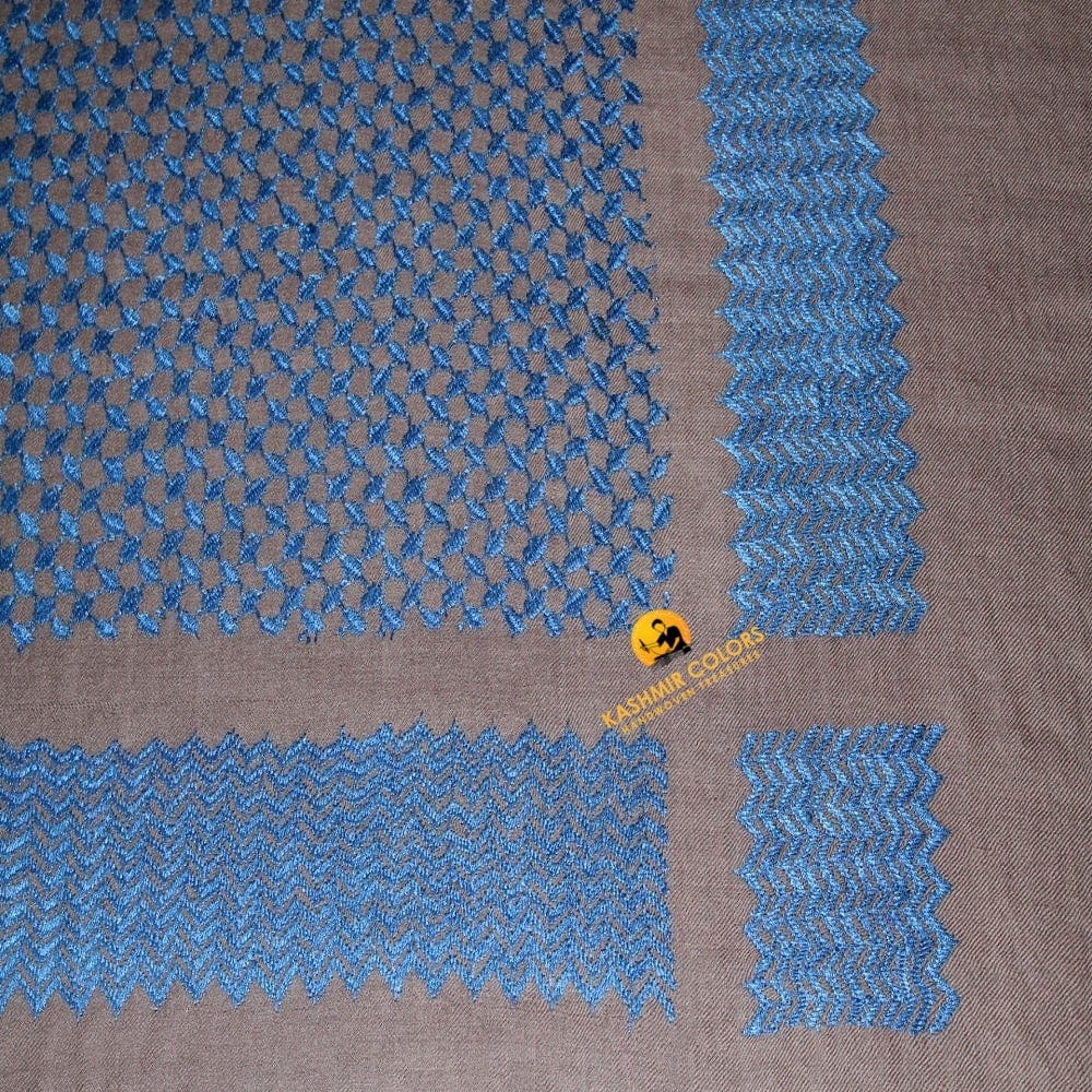 Kashmir Colors Pure Cashmere Pashmina | Cedar / Blue | Arabian Style | Embroidered Ghutra