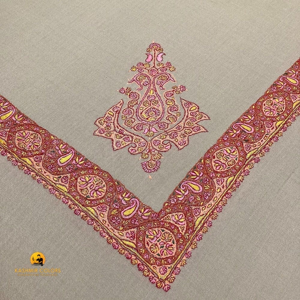 Kashmir Colors Pure Cashmere Pashmina | Natural Brown | Embroidered Ghutra