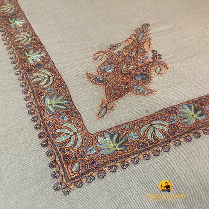 Kashmir Colors Pure Cashmere Pashmina | Natural color | Embroidered Ghutra