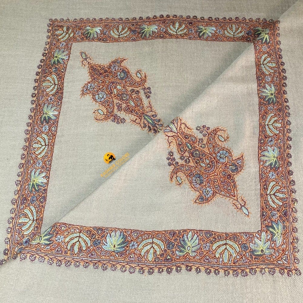 Kashmir Colors Pure Cashmere Pashmina | Natural color | Embroidered Ghutra