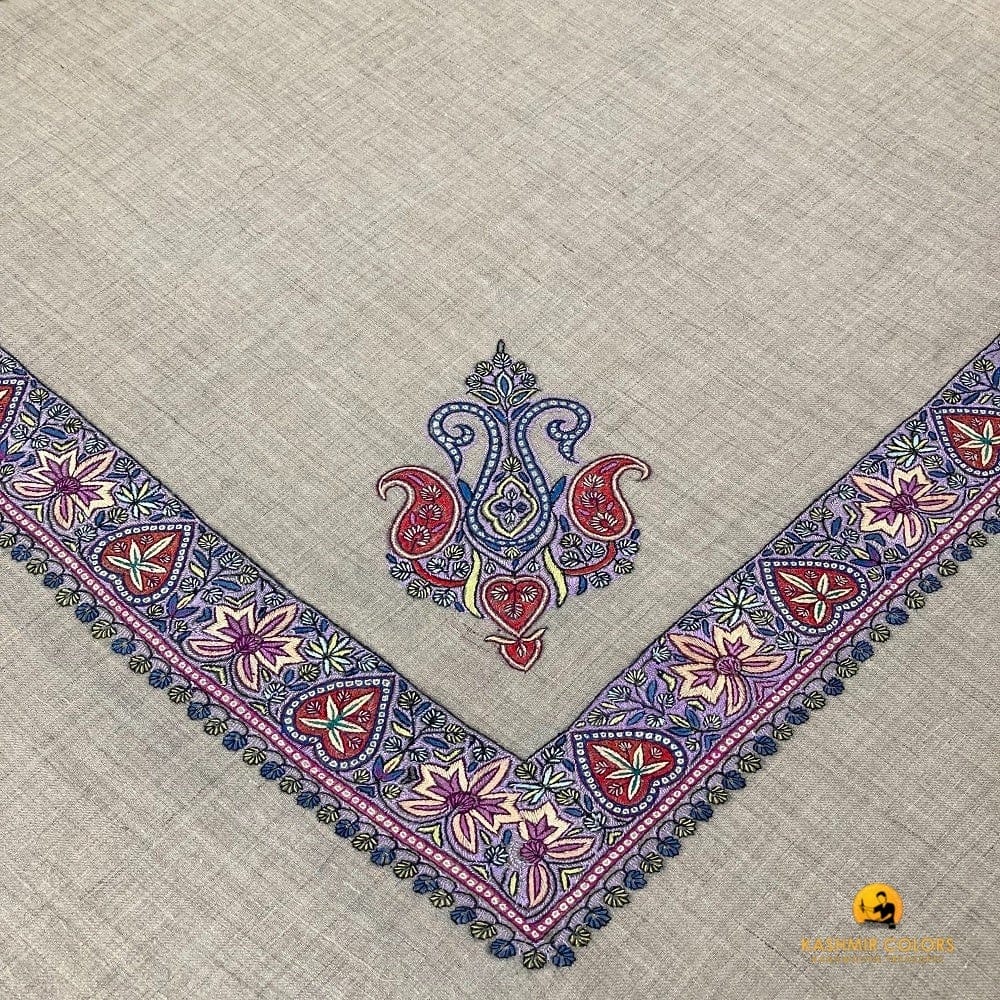 Kashmir Colors Pure Cashmere Pashmina | Natural Grey | Arabian Style | Embroidered Ghutra
