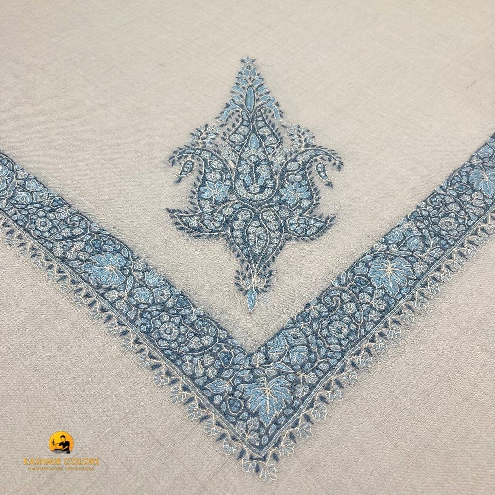 Kashmir Colors Pure Cashmere Pashmina | Snow White | Embroidered Ghutra